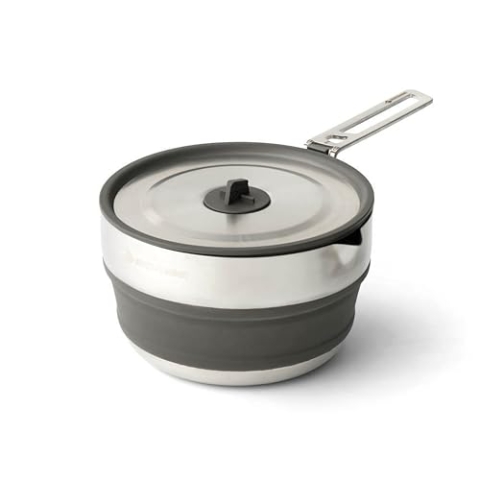 SEA TO SUMMIT - Detour Pouring Pot 1,8L - Zusammenfaltbarer Campingtopf - 1 bis 2 Personen - Mit Ausguss - Gas & Induktion - BPA-frei - Camping-Kochgeschirr aus Silikon & Edelstahl - 474 g