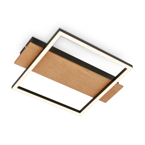 BRILONER - LED Deckenlampe mit Holzdekor, Warmweiße Lichtfarbe, 14W, 1400 lm, Deckenleuchte, Lampe, Wohnzimmerlampe, Schlafzimmerlampe, Küchenlampe, 34x26x6 cm, Schwarz-Holz