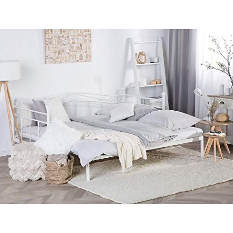 Beliani Ausziehbares Elegantes Metallbett 80 x 200 cm weiß Tulle