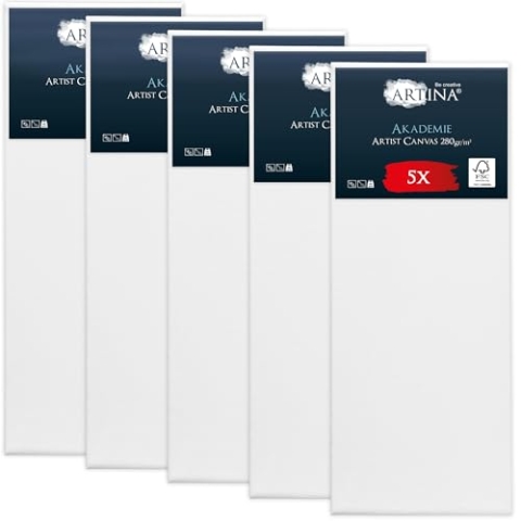 Keilrahmen Leinwand zum Bemalen 30x80 cm – Artina FSC® 5er Set bespannte Keilrahmen Leinwände zum malen für Acrylfarben Canvas 100% Baumwolle – Acryl Leinwand Rahmen