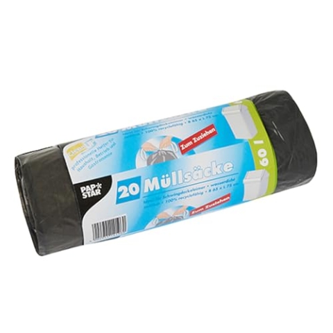 PAPSTAR 14196 Mllscke zum Zuziehen, LDPE 60 L, 75 x 65 cm, 12-er Pack, grau