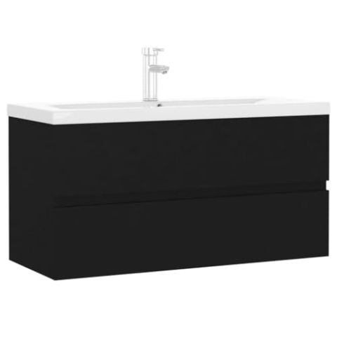 vidaXL Waschbeckenunterschrank mit Einbaubecken Unterschrank Badezimmerschrank Badschrank Waschtisch Hängeschrank Badmöbel Schwarz Holzwerkstoff