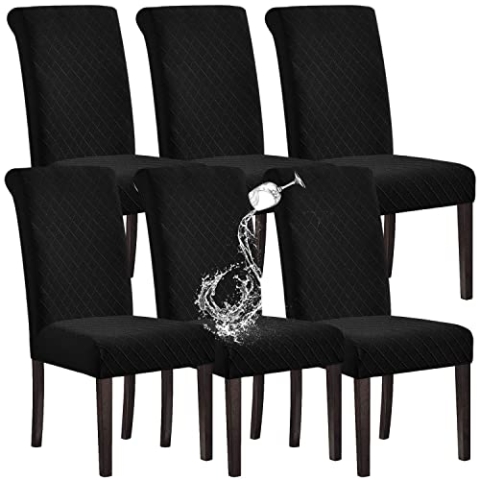 SHILV. HOME 100% Wasserdicht Esszimmer Stuhl Abdeckung Stretch Jacquard Parsons Stuhl Slipcover Abnehmbar Waschbar Stuhl Protector (Schwarz,Set of 6)