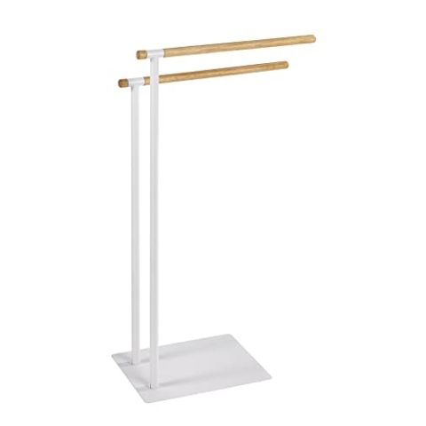 WENKO Handtuchständer Macao - Kleiderständer, Stahl, 43 x 79 x 24 cm, Weiß, weiß / braun, 79 x 24 x 43 cm