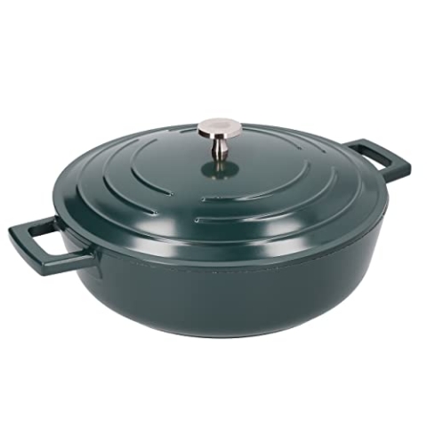 MasterClass Gusseiserner flacher Schmortopf mit Deckel, 4 Liter, GREEN
