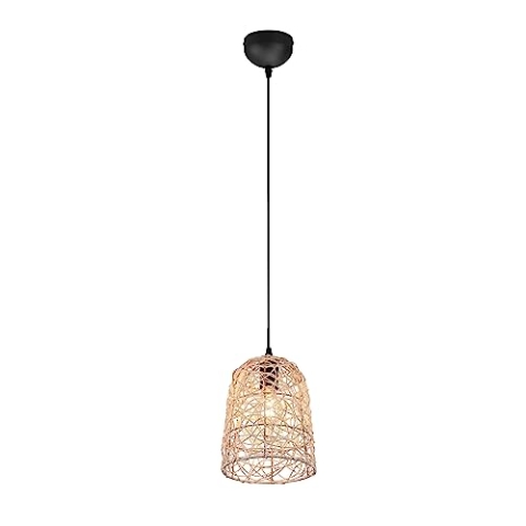 Reality Leuchten Pendelleuchte Lovis R31141036, Metall Schwarz matt, Rattangeflecht, exkl. 1x E27