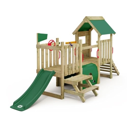 Wickey My First Playground 1 Kleinkind Spielturm, Klettergerüst, Garten Spielgerät für Kinder aus impregniertem Massivholz mit grüner Rutsche und grüner Plane