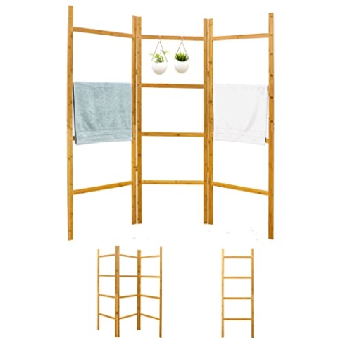 DuneDesign XL Handtuchleiter Bambus - 180x180 Kleiderleiter Deko Wandleiter Regal Wäscheständer Holz Handtuchhalter Stehend - Kleiderablage Schlafzimmer Bad Leiter Kleiderständer Wäschetrockner Holz