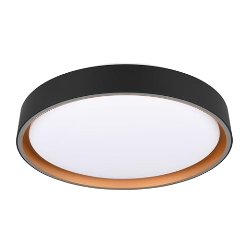 Reality Leuchten LED Deckenleuchte Felis R64391080, Kunststoff Schwarz matt/Goldfarbig, inkl. 24 Watt LED, Fernbedienung