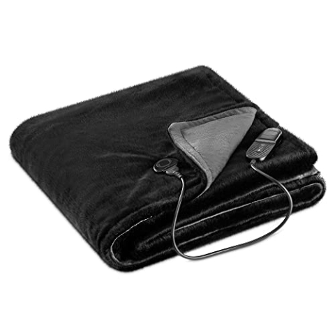 Navaris XXL Elektrische Wärme Heizdecke - 180 x 130 cm 9 Wärmestufen Abschaltautomatik waschbar - extra kuschelige Bett Wärmedecke Schwarz