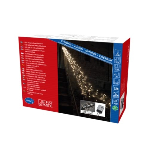 Konstsmide Micro LED Büschelllichterkette Cluster, mit 8 Funktionen, Steuergerät und Memoryfunktion, 1536 warm weiße Dioden, 36V Außentrafo, schwarzes Kabel - 3865-100, Warmweiß