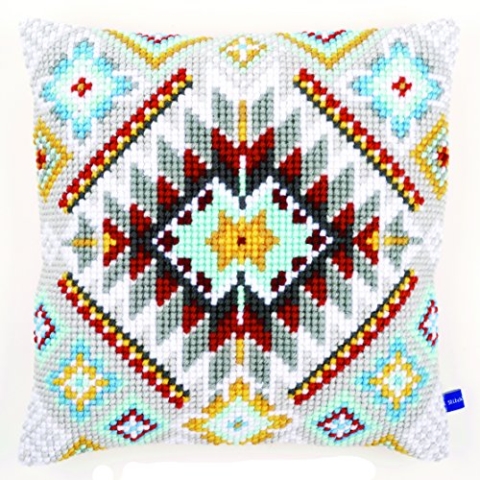 VERVACO Kreuzstich Stickpackungen Kissen Stickerei Set Anfänger Vorgedruckt Ethnisch I DIY Set Kreativ Set Für Erwachsene Dekoratives Kissen ca. 40 x 40 cm Bastelset Handwerker Haus Dekoration