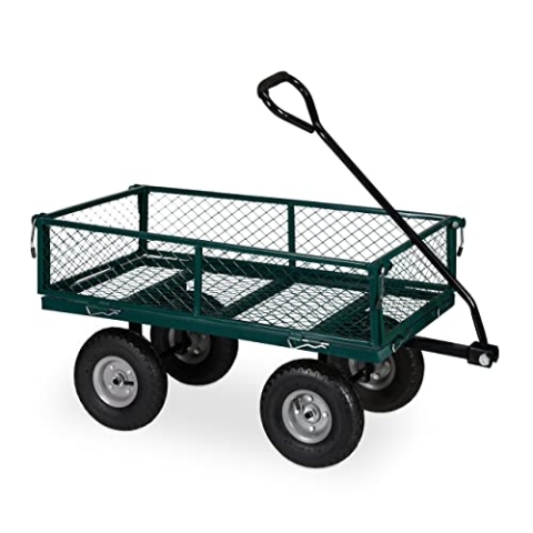 Relaxdays Handwagen, praktischer Bollerwagen für den Garten, mit Luftbereifung, klappbare Seitenteile, bis 200 kg, grün