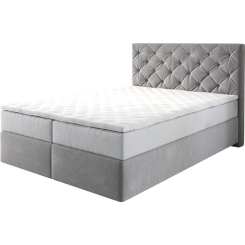 DELIFE Boxspringbett Dream-Great Mikrofaser Grau 140x200 cm mit TFK Matratze und Visco Topper