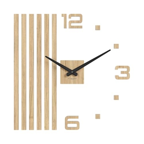 Cander Berlin MNU 2760 P XXL Wanduhr lautlos 60 cm Holzfurnier Eiche Wohnzimmer analog ohne Ticken Wandtattoo