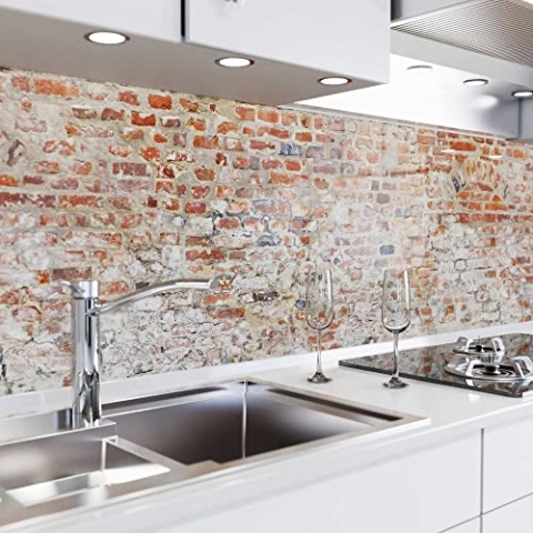 danario Küchenrückwand selbstklebend - Matt - Spritzschutz Küche - versteifte PET Folie - 0,37 mm - Alte Ziegelmauer - 60cm x 280cm