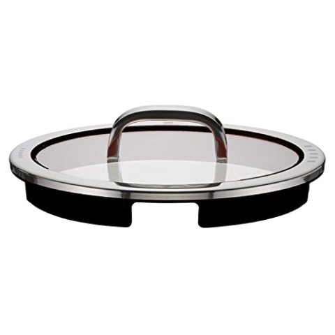 WMF Function 4 Topfdeckel 16 cm, Glasdeckel mit 4 Abgießfunktionen, Glas, Silikon, Cromargan Edelstahl poliert, schwarz