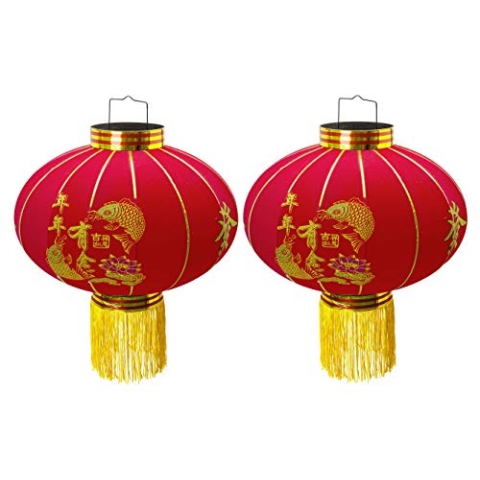 Trango 2er Pack LT-500-02 chinesische Laterne Pendel, 50cm Durchmesser aus Stoff für Innen Rote Glück Laterne, Chinese New Year Lantern, Rote Lampion, Hochzeit Party Laterne ohne Leuchtmittel