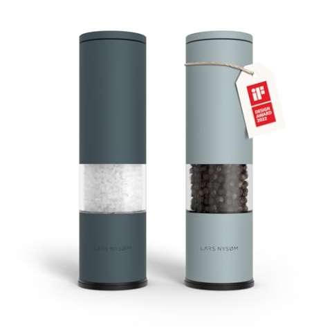 LARS NYSØM Salz und Pfeffer Mühle 2er Set Manuell mit einstellbarem Keramik-Mahlwerk von grob bis fein I Design Gewürzmühlenset (2 Stück) (Blue)