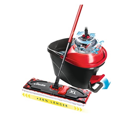Vileda Ultramax Turbo XL Set, XL Bodenwischer mit Teleskopstiel für große Flächen, Mikrofaser-Wischbezug, Eimer mit Schleuder, für alle Hartböden, Love it Clean, Eco-Verpackung
