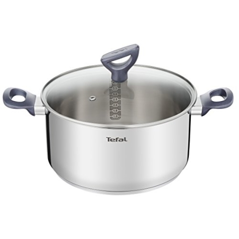 TEFAL DAILY COOK Kochtopf G71246 | 24 cm | GLASDECKEL MIT DAMPFAUSLASS | SPÜLMASCHINENFEST | für alle Herdarten geeignet einschließlich Induktion