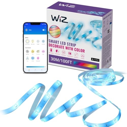 WiZ RGB LED Lightstrip - 30m, anpassbar, 16 Mio. Farben + Weißtöne, voreingestellte Lichtmodi, verbindet sich mit Ihrem WLAN, Sprach- / App-Steuerung, funktioniert mit Google Home, Alexa und HomeKit