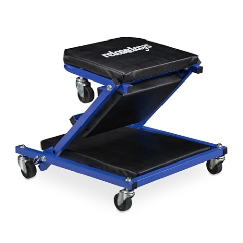 Relaxdays Rollbrett Werkstatt, 150 kg, 2in1 Rollsitz & Werkstattliege, klappbar, 360°drehbar, Auto, Stahl, schwarz/blau