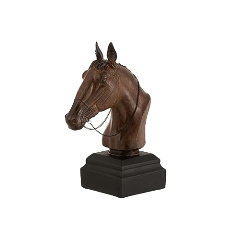 J-Line Skulptur Pferd Deko, Vintage Deko Pferdekopf, Deko Pferd Figur in Braun aus Polyresin, antike Deko, Statue Pferd als Pferde Mädchen Geschenk, Tischdeko und Wohnzimmer Deko, 35,5 cm hoch