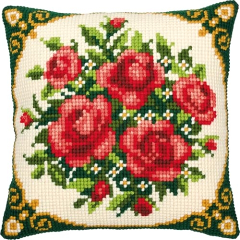 Vervaco Kreuzstich Stickpackungen Kissen Stickerei Set Anfänger Vorgedruckt Blumen DIY Set Kreativ Set Für Erwachsene Dekoratives Kissen ca. 40 x 40 cm Bastelset Handwerker Haus Dekoration