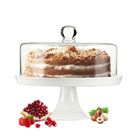 Sendez Glasglocke Kuchenglocke Käseglocke Fuß aus Porzellan Tortenplatte Kuchenplatte