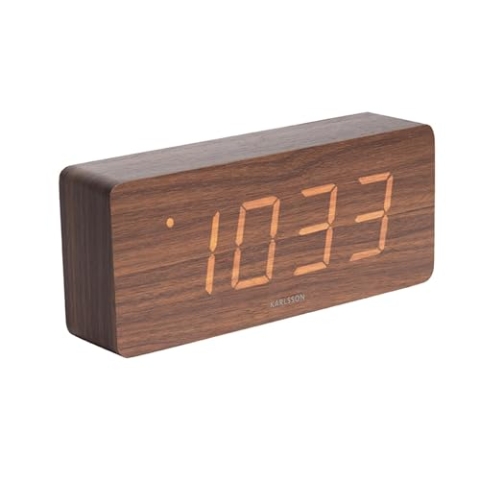 Karlsson Wecker Tube - Dunkles Holzfurnier, weiße LED - 21x9x4,5cm - Rechteck - Holzfurnier - Wecker für Schlafzimmer