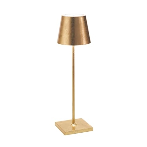 Zafferano, Poldina Pro Lampe mit Goldfarbenes Blatt, Kabellose, Wiederaufladbare Tischlampe mit Touch Control, Für den Innenbereich Geeignet, Dimmer, 2200-3000 K, Höhe 38 cm