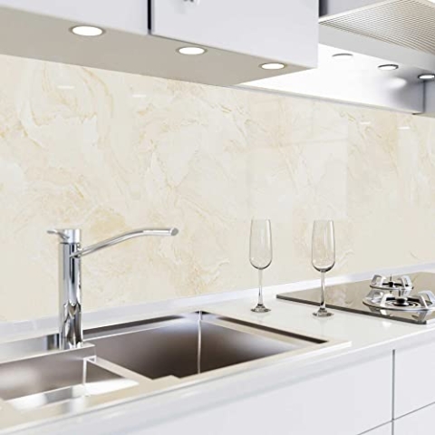 danario Küchenrückwand selbstklebend - Matt - Spritzschutz Küche - versteifte PET Folie - 0,37 mm - Marmor beige - 60cm x 80cm