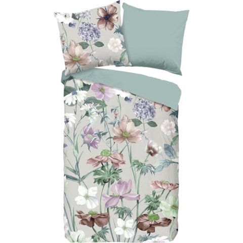 Good Morning Wendebettwäsche Fina Renforcé blau-Flieder Größe 155x220 cm (80x80 cm)