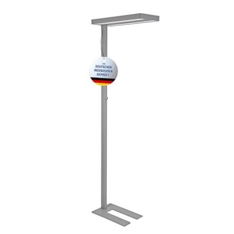 Maul LED-Standleuchte MAULjaval | Standleuchte dimmbar | Breite Arbeitsplatzleuchte fürs Büro und Konferenzräume | Energieeffiziente Stehleuchte mit 4000K Farbtemperatur | Silber