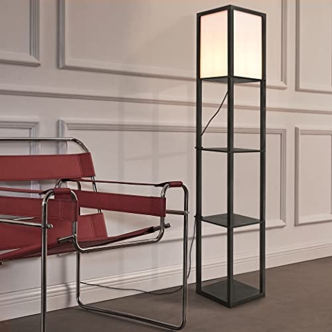 lux.pro Regallampe Stapleford Stehleuchte mit Regal Stehlampe mit 3 Ebenen Innenbeleuchtung Wohnzimmer Holzregal E27 Fußschalter