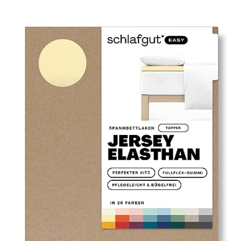 Schlafgut Easy Jersey Elasthan Topper Spannbettlaken 180x200 bis 200x220 Yellow Mid, Spannbetttuch aus superweicher Baumwolle mit Elasthan