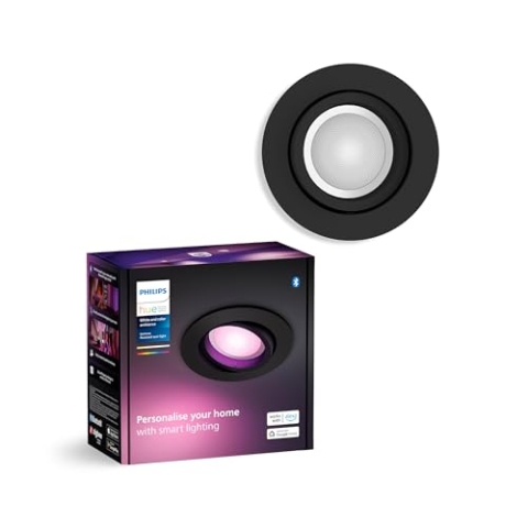 Philips Hue White & Color Ambiance Centura runde Einbauspots 1er Pack (1.050 lm), dimmbare Deckenlampen mit 16 Mio. Farben, smarte Lichtsteuerung über Sprache und App, schwarz, neue Generation
