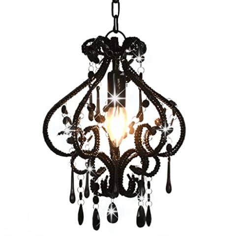 vidaXL Deckenleuchte mit Perlen Kronleuchter Pendelleuchte Hängelampe Lüster Kristall Deckenlampe Hängeleuchte Lampe Leuchte Schwarz Rund E14