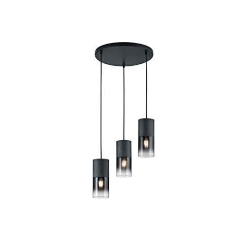 Trio Leuchten Pendelleuchte Robin 310630332, Metall Schwarz matt, Glas rauchfarbig, exkl. 3x E27