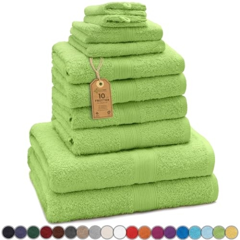 GREEN MARK Textilien 10 TLG. FROTTIER Handtuch-Set mit verschiedenen Größen 4X Handtücher, 2X Duschtücher, 2X Gästetücher, 2X Waschhandschuhe | Farbe: Apfel grün | Premium Qualität