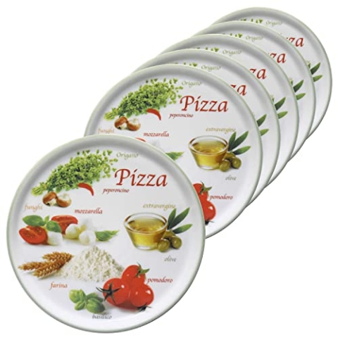 MamboCat 6er Set Pizzateller Napoli Green Ø 32 cm I Servierplatten mit Motiven I Vorspeisen Platten zum Anrichten für Antipasti oder Tomate-Mozzarella I bunte Porzellan Teller für Pizza & Co