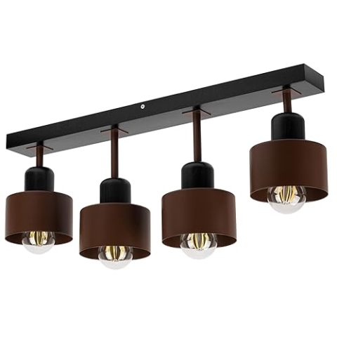 alfalux Deckenlampe Mit 4 Lampenschirmen LED Holz-Metall-Deckenleuchte Leuchte Lampe Wohnzimmerlampe Schlafzimmerlampe Kinderzimmer Wohnzimmer Schlafzimmer Deckenleuchten BR60x7SC (BRAUN)