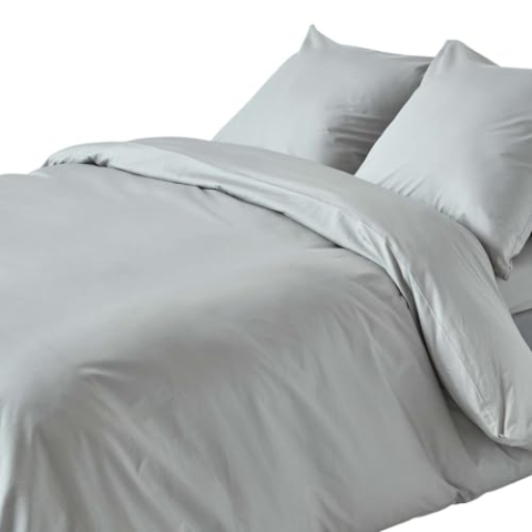 Homescapes 2-teiliges Perkal-Bettwäsche-Set Silbergrau aus 100% ägyptischer Baumwolle, 1 Bettbezug 155x220 cm & 1 Kissenbezug 80x80 cm