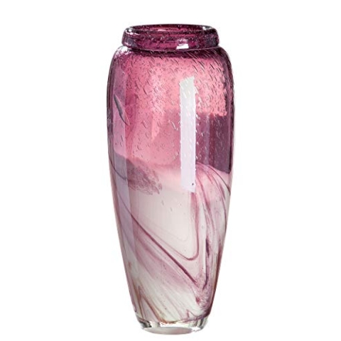 GILDE Glas art Design-Vase - Dekoobjekt aus Glas Magenta-weiß goldfarben H 35 cm