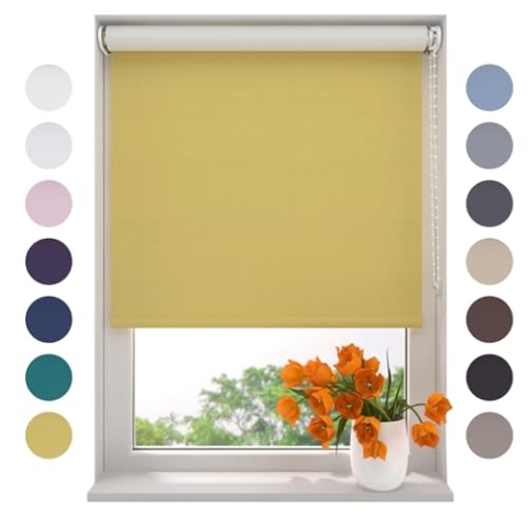 Radeco® Verdunkelungsrollo 120 x 190 cm gelb, Größen von 40 bis 240 Breite, ohne Bohren möglich, Rollo wandmontage, Rollo 120 cm breit, Fenster rollos für innen, rollos für Fenster