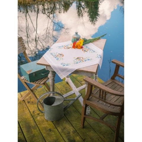 VERVACO Kreuzstich Stickpackungen Tischdecke Vogelhäuser Stickdecken Vorgezeichnet Basteln Erwachsene Kreativ Set Vorgedruckte Decke Sticken 80 x 80 cm Stickset DIY Sticken Set