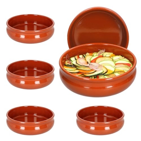 MamboCat Cazuela Schale Berlin bauchig + Henkel Tonware I 6er Set I Ø 24 cm I Größe XL I Mediterran I Glasiert I Unikat Handarbeit I Antike/Vintage I Mittelalter I Wikinger