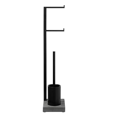 blomus Stand WC-Garnitur - MENOTO- mit Toilettenpapierhalter für 2 Rollen und WC-Bürstenhalter aus Edelstahl Schwarz 15x20x72,5 cm (66311)