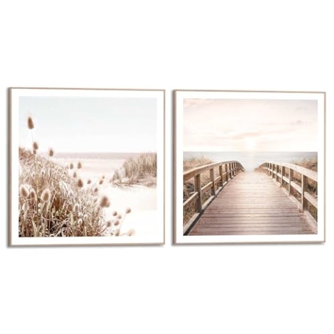 REINDERS Bilder Set, Strand, Wohnzimmer, Poster, Wanddeko, Room Decor, MDF, Beige, 2-er Set